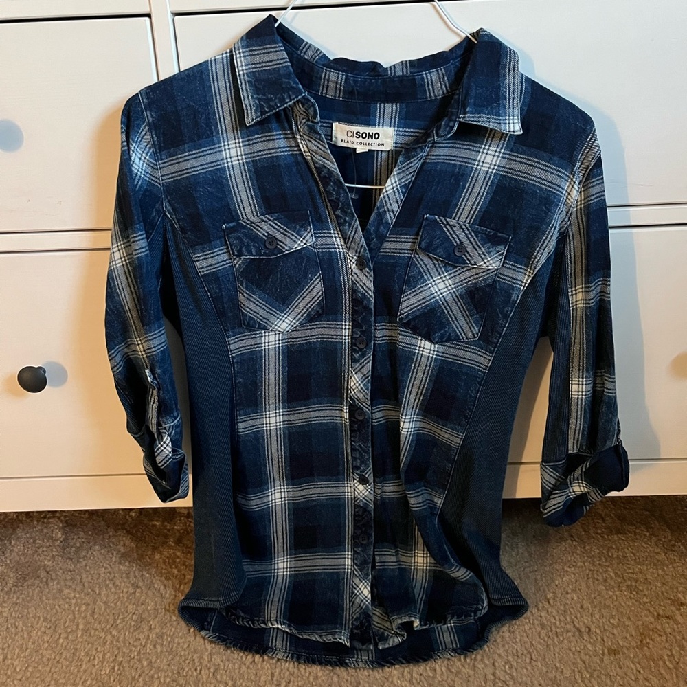 Ci Sono Plaid Collection Long-Sleeved Flannel Shirt, Size Medium